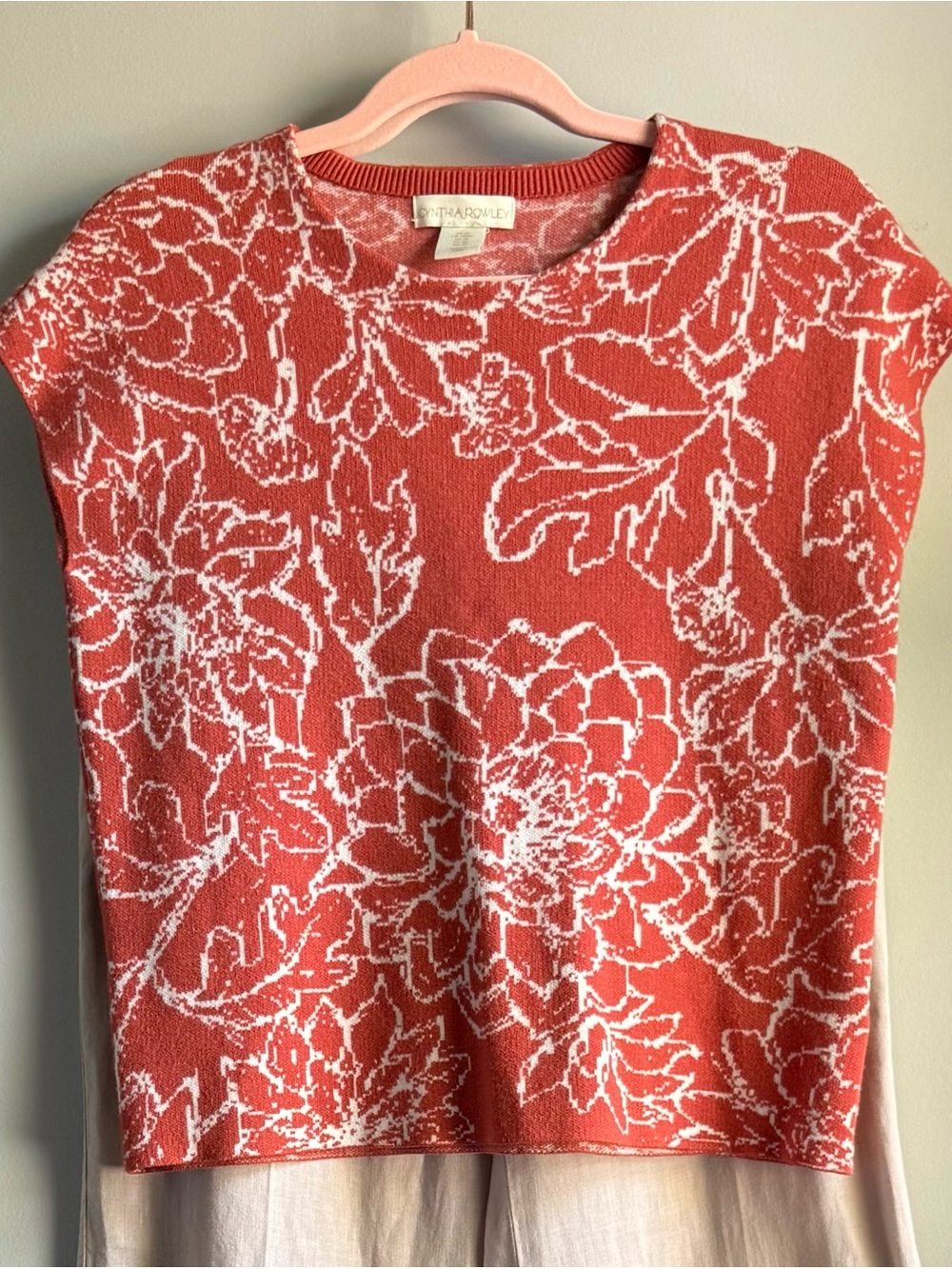 Cynthia Rowley Floral Knit Top Burnt Orange XS High Quality